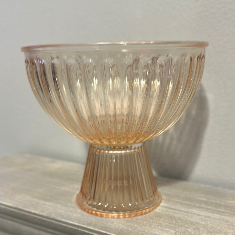 Elegant Ribbed Glass peach color candy dish